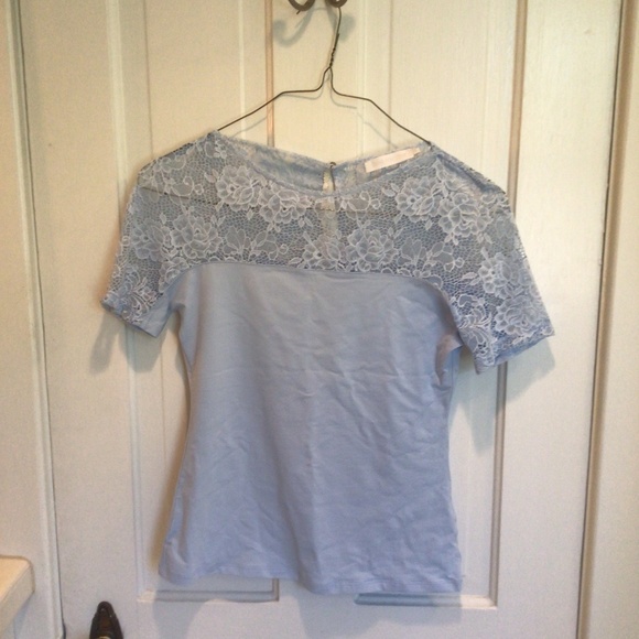 Anne Fontaine Tops - Anne Fontaine Light Blue Lace Short Sleeve Top